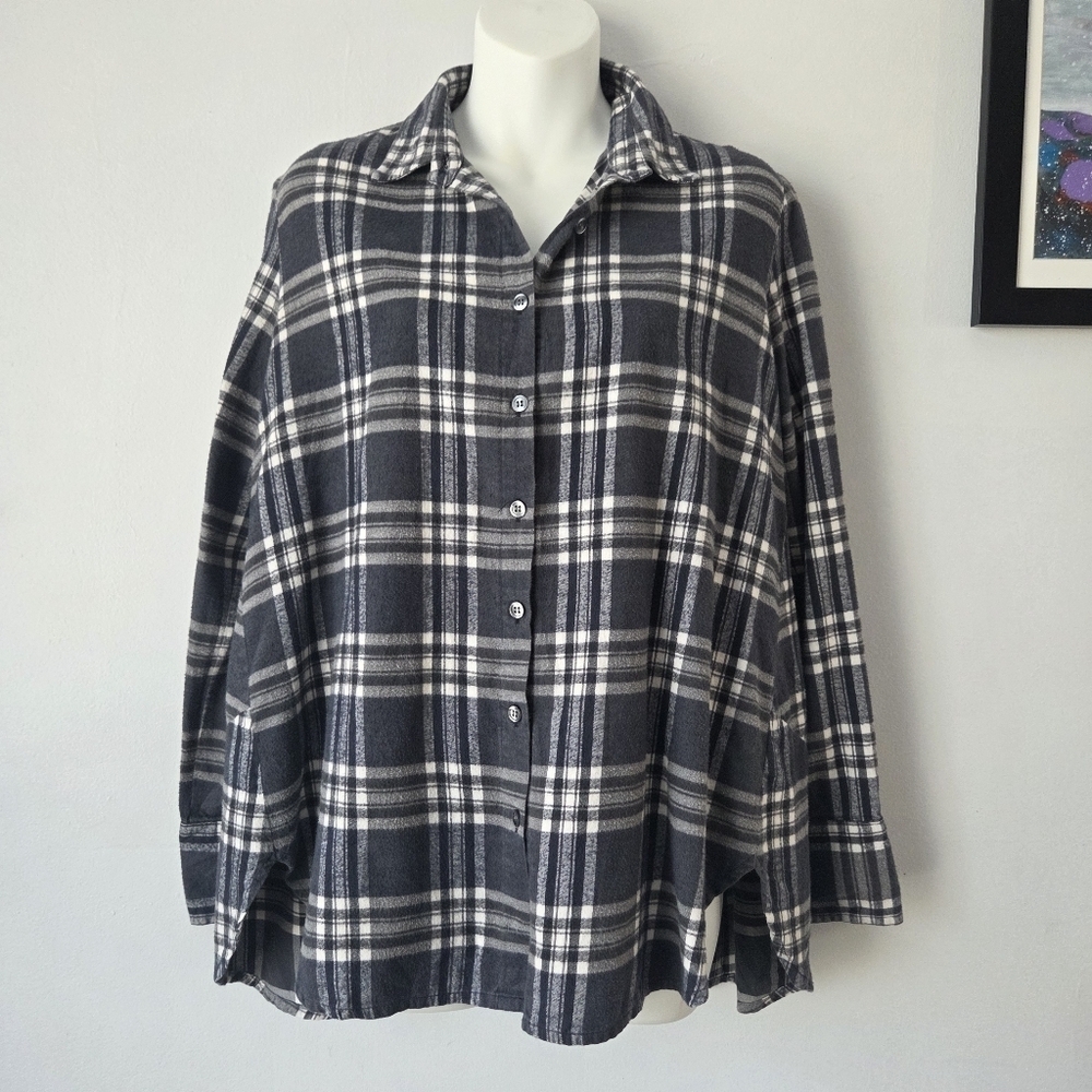 Hatch Black White Plaid Maternity Flannel Size 2 (8-10/M) Button Down Shirt Top - Picture 10 of 11